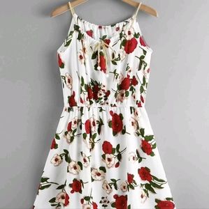 Self-tie braided Cami dress, Rose Print, size medium.